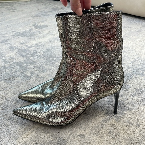 IRO Metallic Davy Ankle Boots Stiletto Heel Silver Sz 41 - Picture 5 of 15